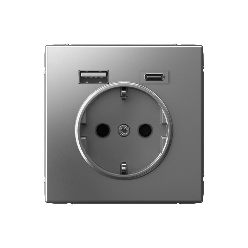 Systeme Electric ARTGALLERY РОЗЕТКА 16А с 2 USB A+C, 5В/2,4А/3,0А, 2х5В/1,5А, механизм, СТАЛЬ