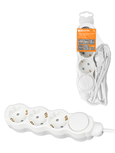 Удлинитель бытовой "Люкс" УЛ03В выкл, 3 гнезда, 7м, с/з, с з/ш, ПВС 3х1мм2 16А/250В бело-серый TDM