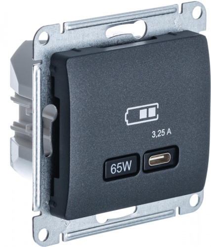 Systeme Electric GLOSSA USB РОЗЕТКА тип-C 65W высокоскоростная зарядка QC, PD, механизм, АНТРАЦИТ GSL000727
