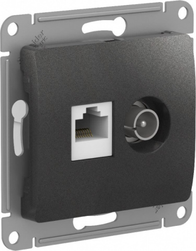 Schneider electric GLOSSA РОЗЕТКА двойная ТВ + компьютерная RJ45, кат. 5Е АНТРАЦИТ