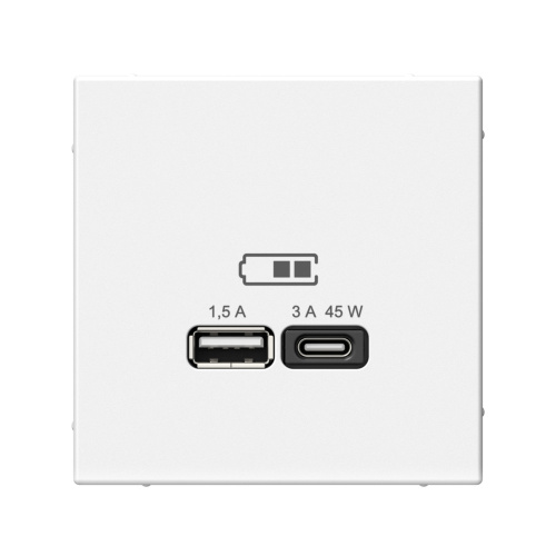 Systeme Electric ARTGALLERY USB РОЗЕТКА A + тип-C 45Вт высокоскор.заряд. QC, PD, механизм, БЕЛЫЙ